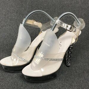 Ellie 521-Jewel-W Clear Dancers Strappy Rhinestone Lucite 5" Platform Heels Sz 6